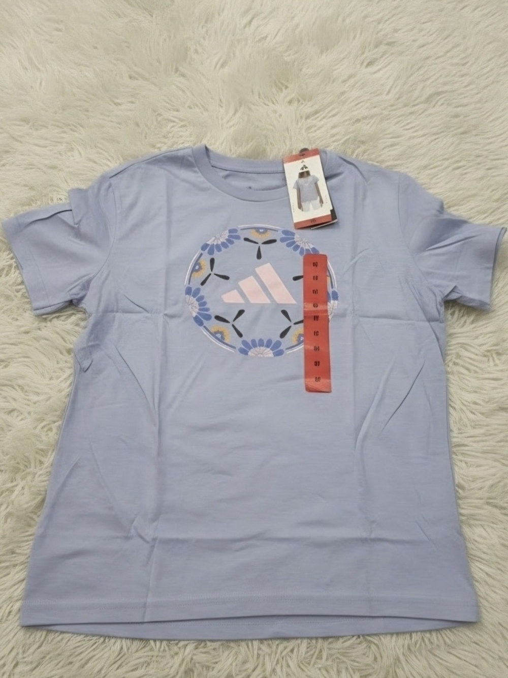 adidas Light Blue Tee with Pink Floral Logo